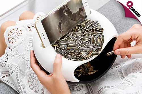 For QR25 Enjoy it all with a Multi functional Food Platter - Comes with Snack Tray, Seed Bowl & Phone Holder! (QR39 Value)